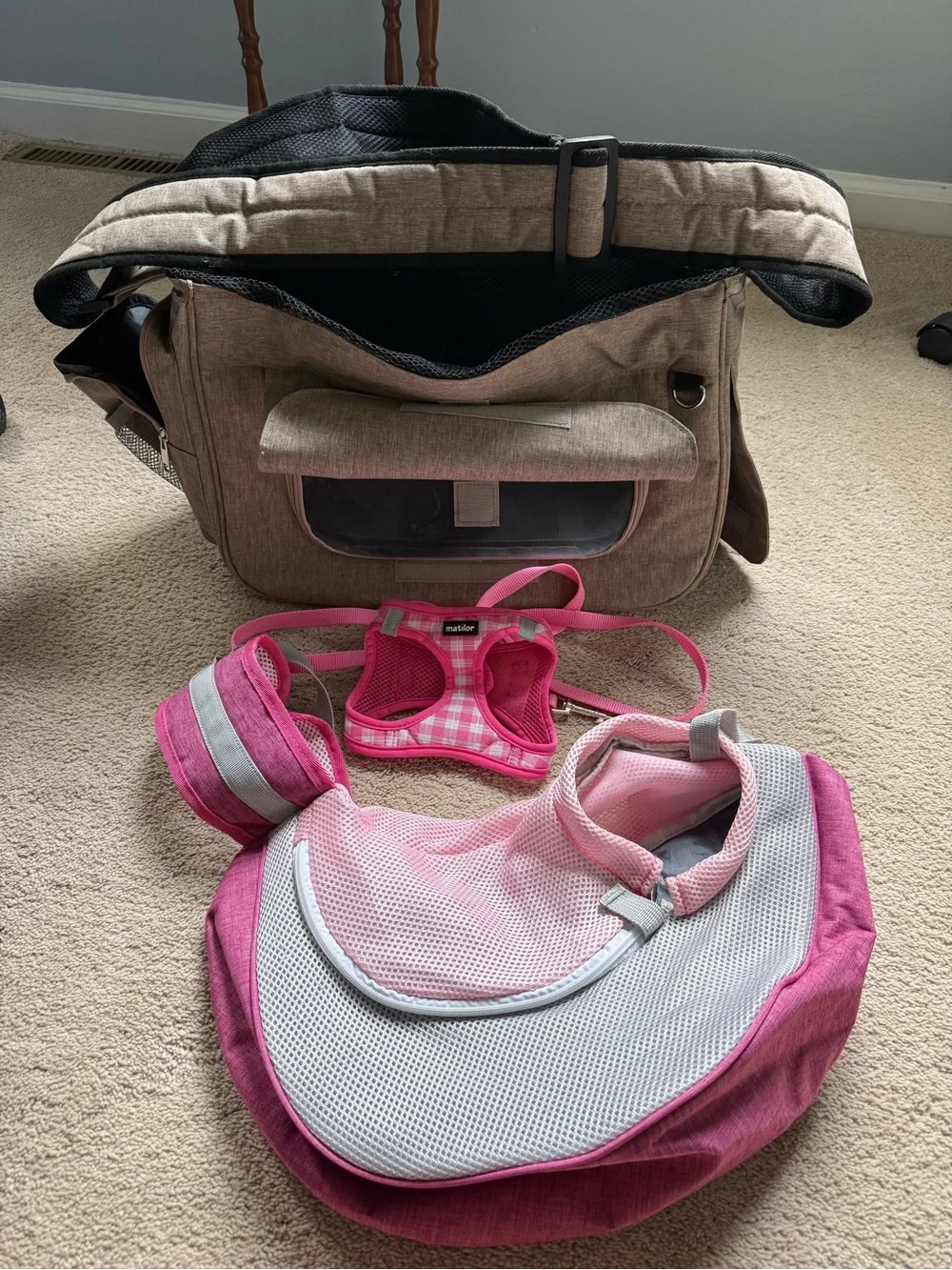 Like New Small Pet Travel Security Bag and Dog Sling Carrier Bundle